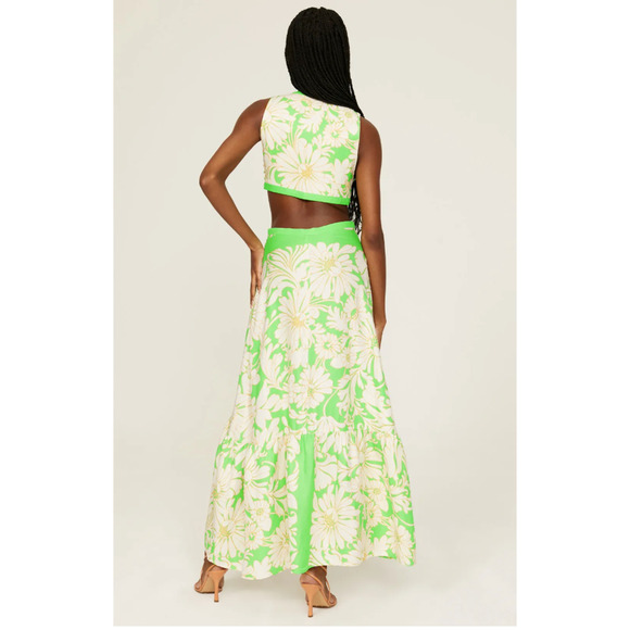Sandro Dress Womens 36 Small Green Floral Ludmila Cutout Midi Linen Blend - Picture 3 of 15
